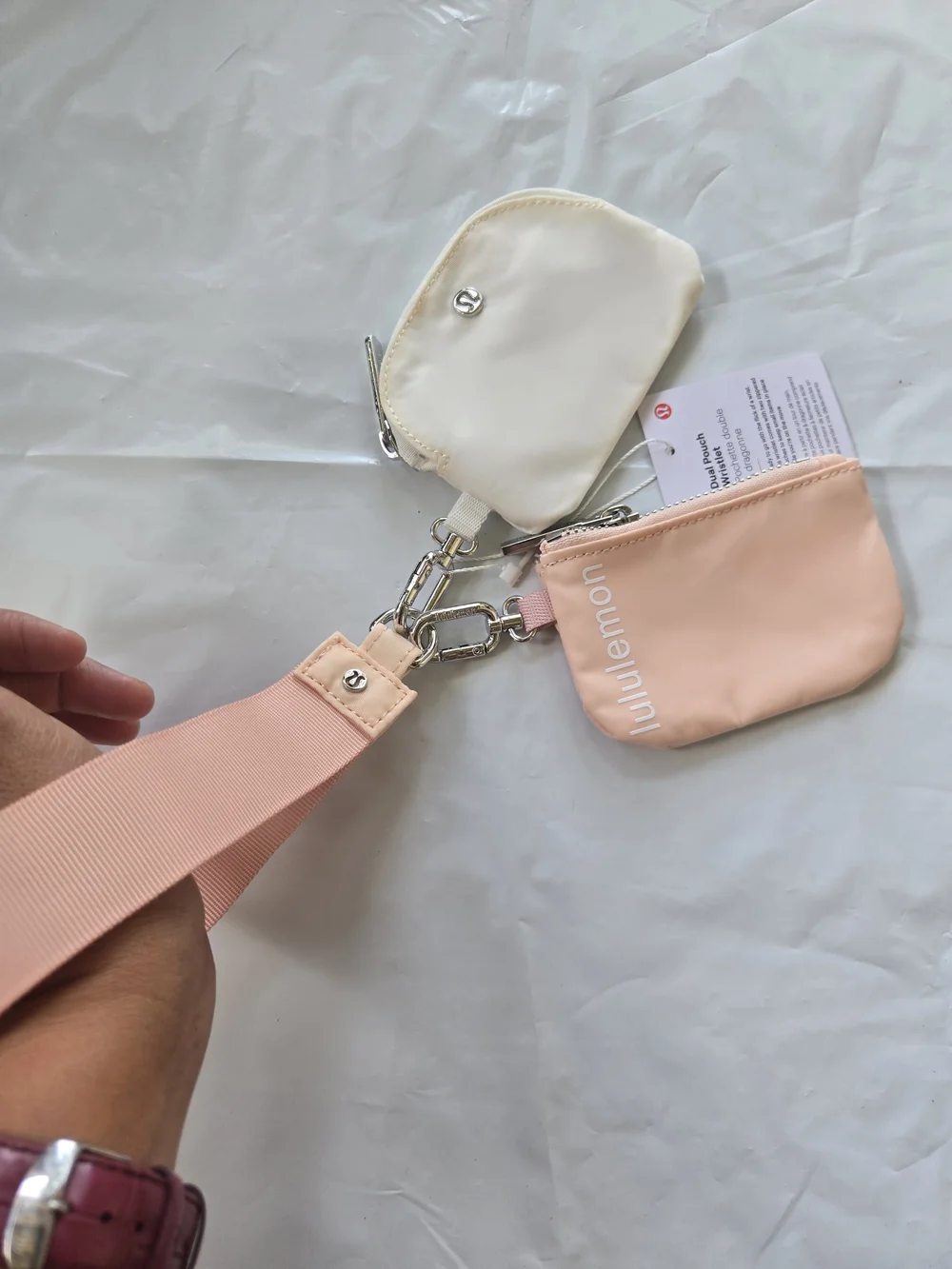 lululemon Dual Pouch Wrislet PASTEL PINK AND CREAM